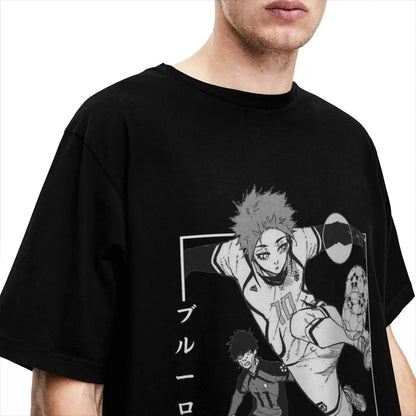 Men's T Shirt Itoshi Sae Blue Lock In Japanese T Shirts Hip Hop Anime Summer Tee Shirt Vintage Pattern 100% Cotton Clothes Gift