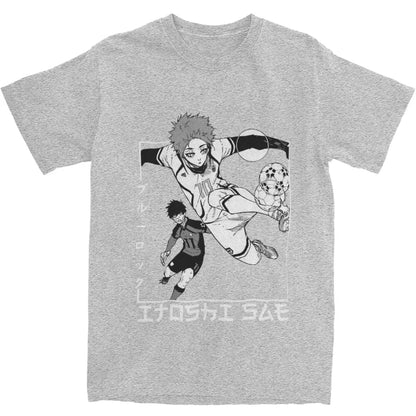Men's T Shirt Itoshi Sae Blue Lock In Japanese T Shirts Hip Hop Anime Summer Tee Shirt Vintage Pattern 100% Cotton Clothes Gift