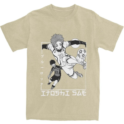 Men's T Shirt Itoshi Sae Blue Lock In Japanese T Shirts Hip Hop Anime Summer Tee Shirt Vintage Pattern 100% Cotton Clothes Gift