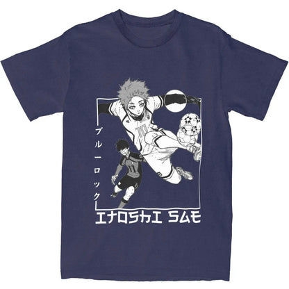 Men's T Shirt Itoshi Sae Blue Lock In Japanese T Shirts Hip Hop Anime Summer Tee Shirt Vintage Pattern 100% Cotton Clothes Gift