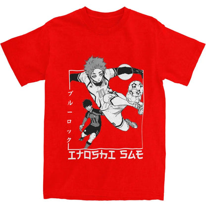 Men's T Shirt Itoshi Sae Blue Lock In Japanese T Shirts Hip Hop Anime Summer Tee Shirt Vintage Pattern 100% Cotton Clothes Gift